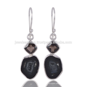 Tobaccoe Geode e Smokey Quartz Earrings melhor combinação de pedras